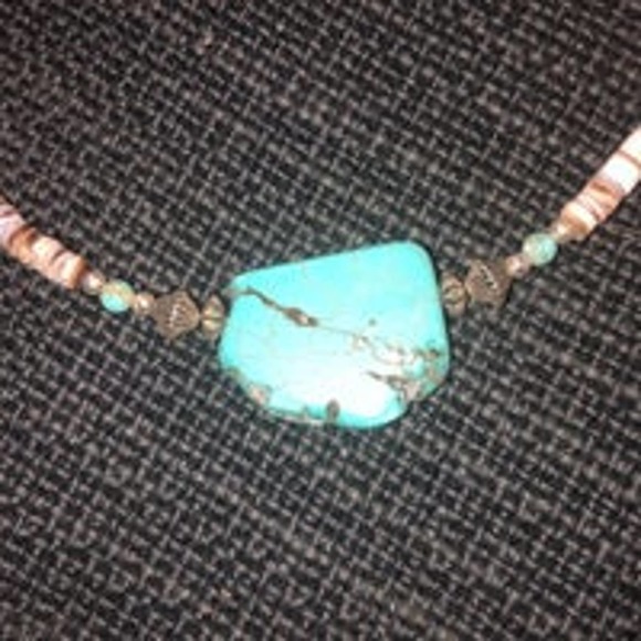 Turquoise necklace 16 in. sterling‎ silver - Picture 2 of 3